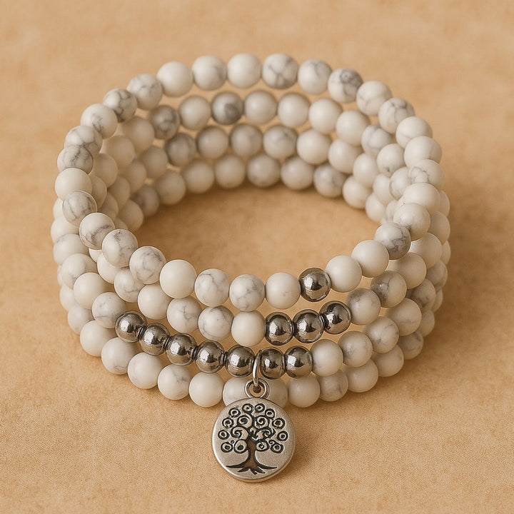 Chelsea | Pulsera Mala de Howlita con Cuentas Naturales y Estilo Espiritual