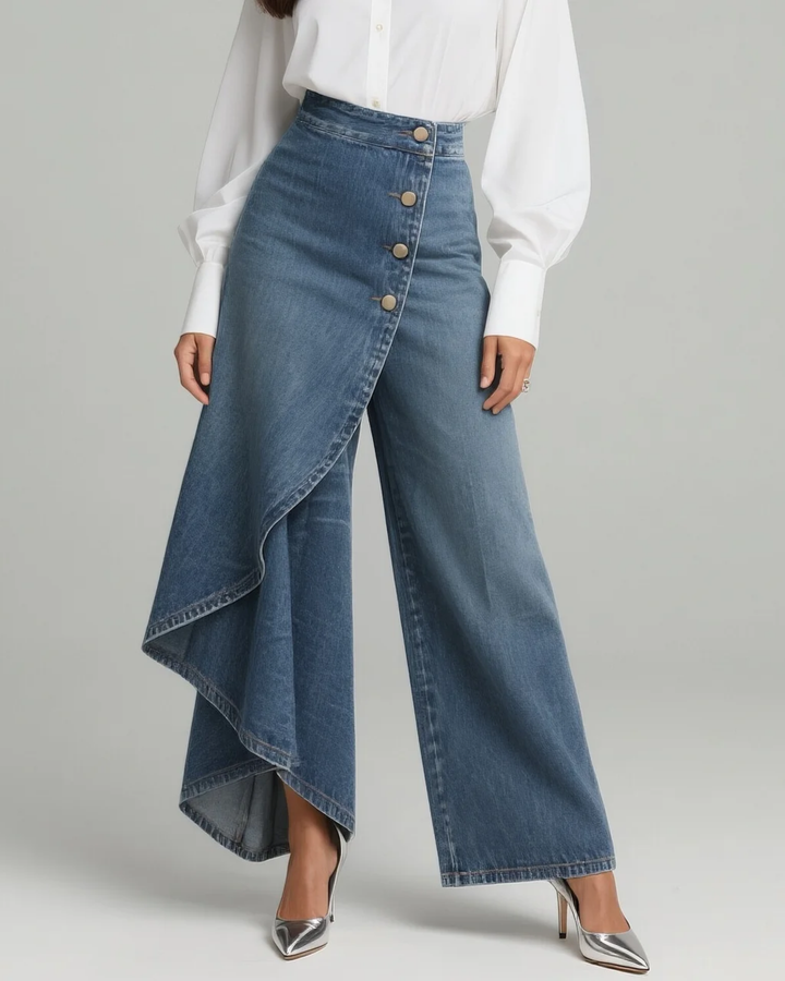 Quenira | Schicke Wickelstil Denim-Look Hose