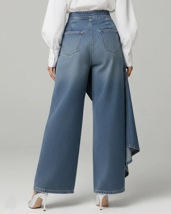 Quenira | Schicke Wickelstil Denim-Look Hose