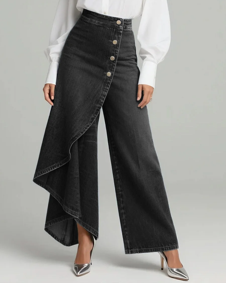 Quenira | Schicke Wickelstil Denim-Look Hose