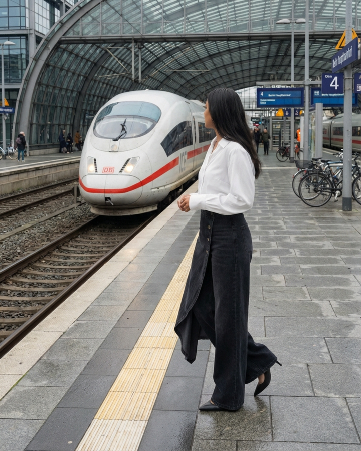 Quenira | Schicke Wickelstil Denim-Look Hose