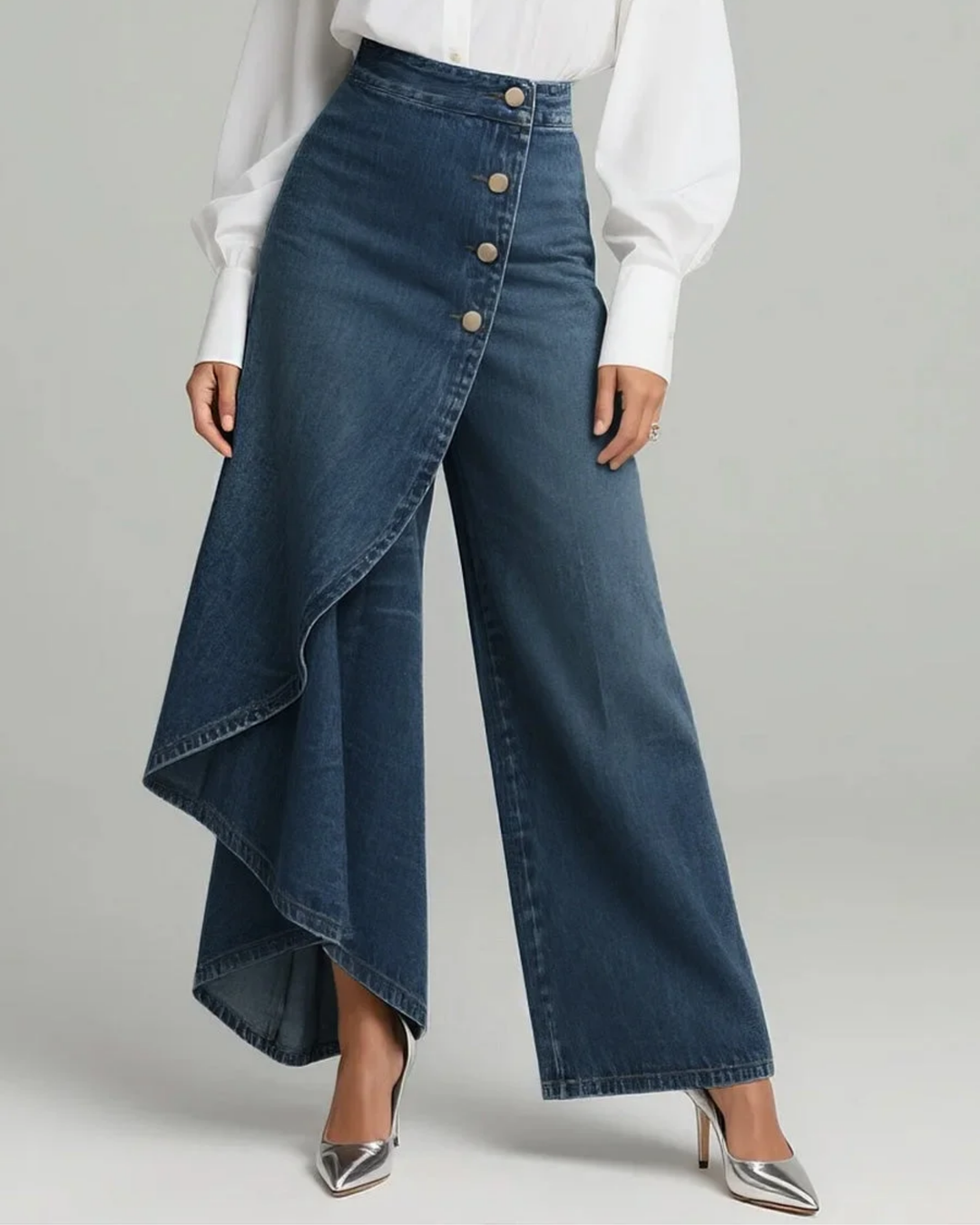 Quenira | Schicke Wickelstil Denim-Look Hose