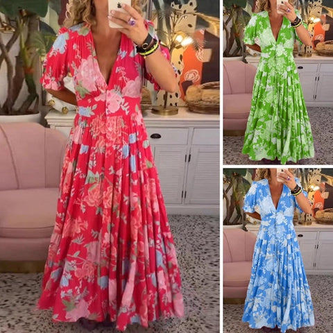 Orla | Elegantes bedrucktes Kleid mit V-Ausschnitt und Taschen