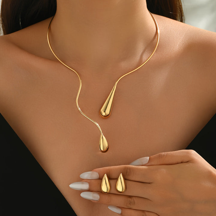 Taliah | Set Elegantes Halskette und Ohrringe mit asymmetrischem Tropfendesign