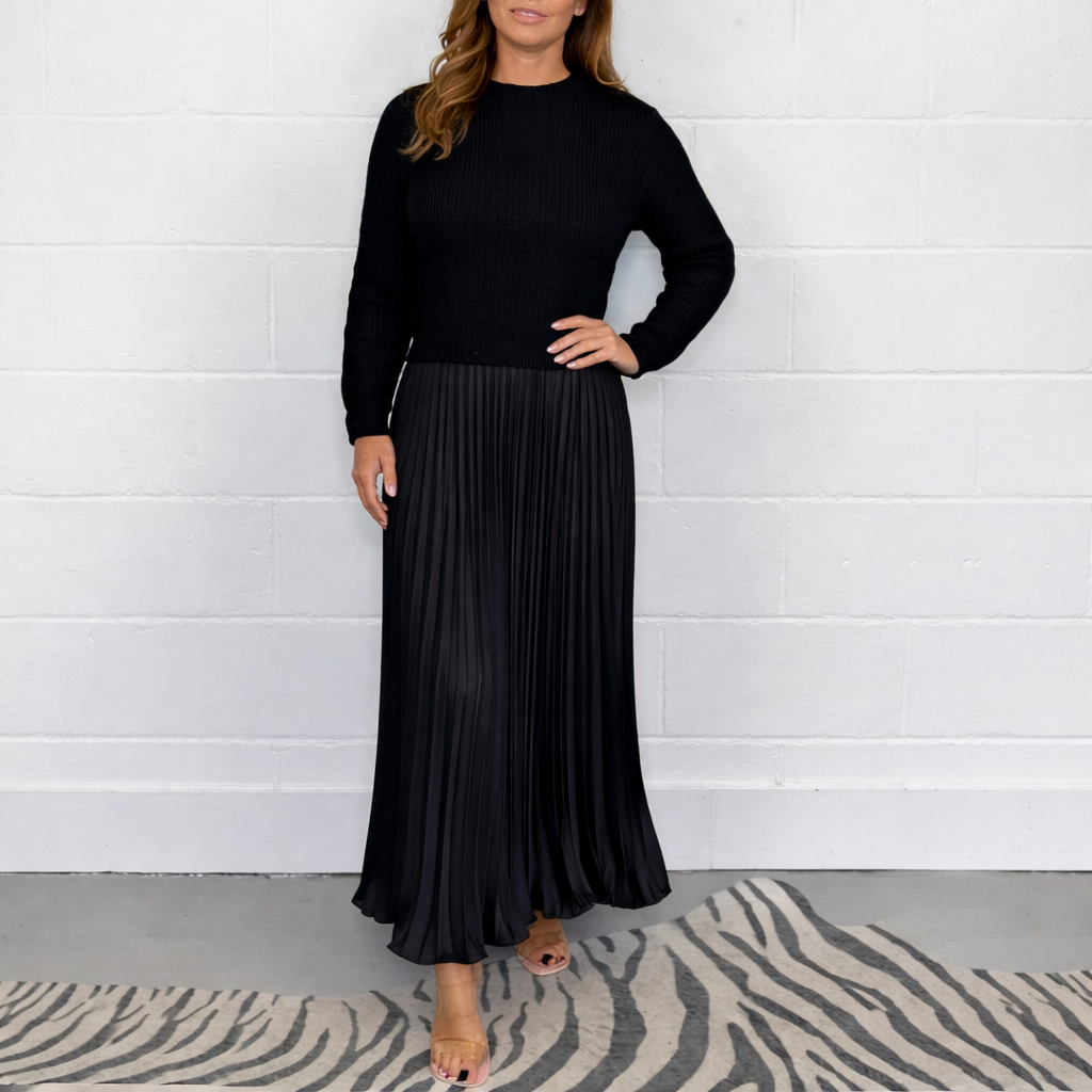 Galira | Elegantes Plissee-Kleid für Damen mit Rundhalsausschnitt