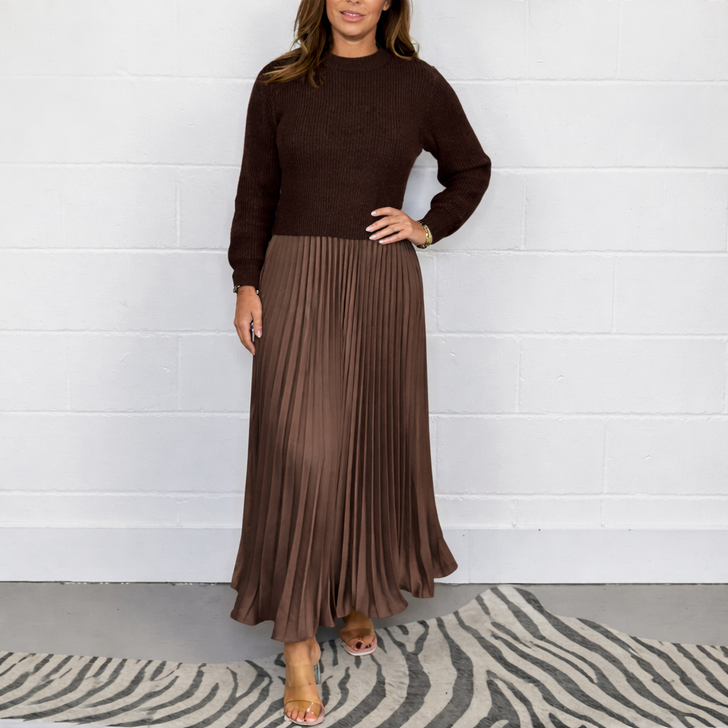 Galira | Elegantes Plissee-Kleid für Damen mit Rundhalsausschnitt