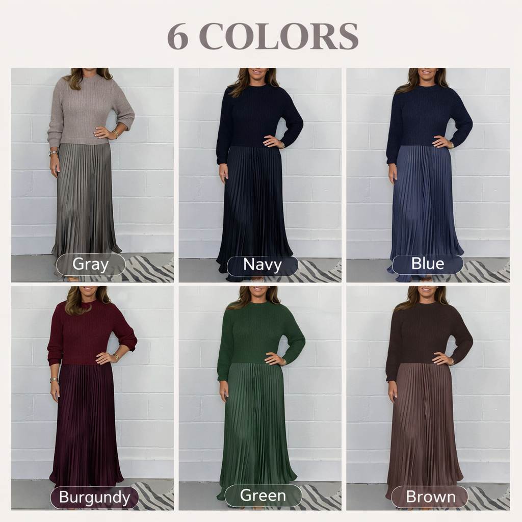 Galira | Elegantes Plissee-Kleid für Damen mit Rundhalsausschnitt