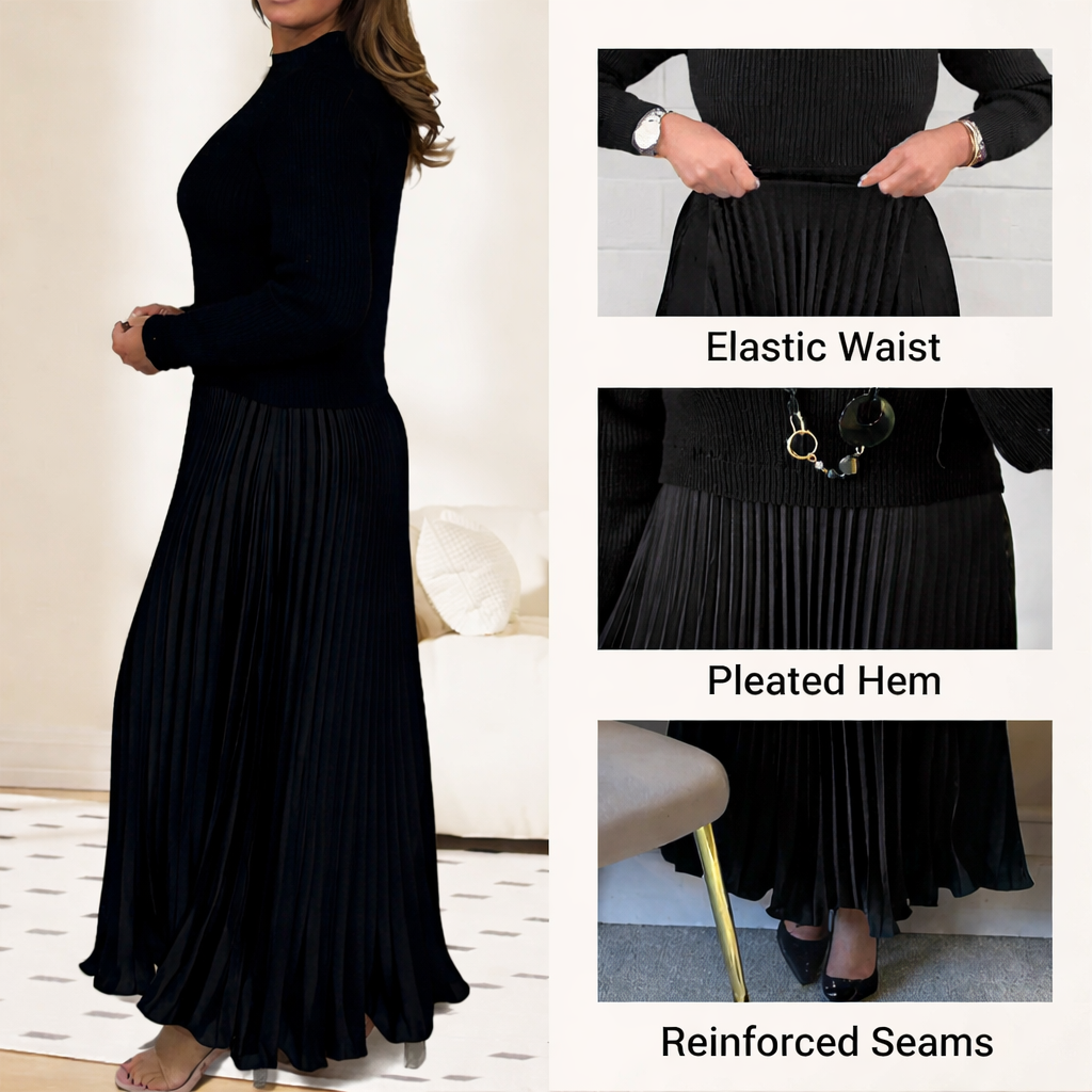 Galira | Elegantes Plissee-Kleid für Damen mit Rundhalsausschnitt