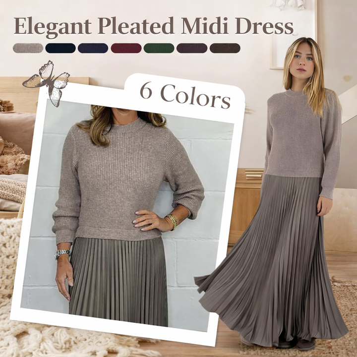 Galira | Elegantes Plissee-Kleid für Damen mit Rundhalsausschnitt