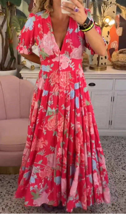 Orla | Elegantes bedrucktes Kleid mit V-Ausschnitt und Taschen