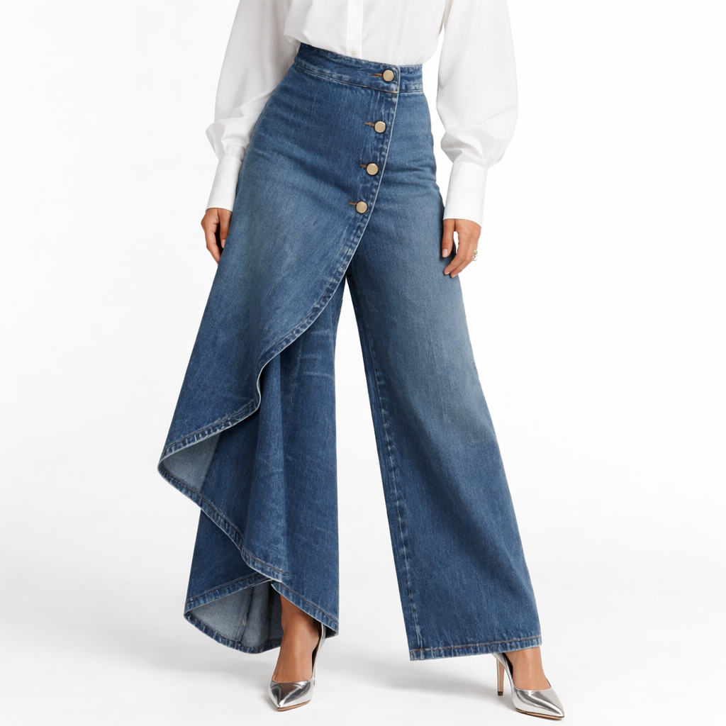 Quenira | Schicke Wickelstil Denim-Look Hose