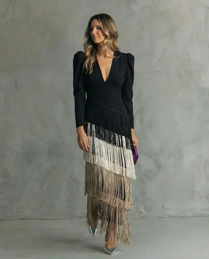 Sienna | Glamouröses Fransen-Ärmel Cocktailkleid