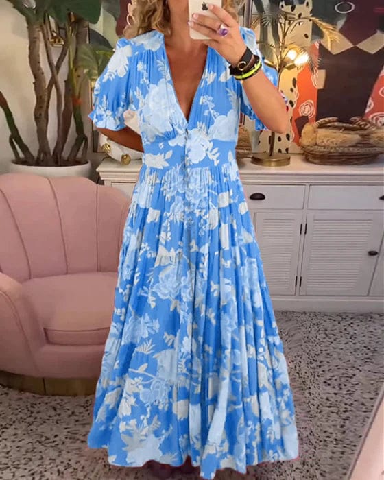 Orla | Elegantes bedrucktes Kleid mit V-Ausschnitt und Taschen