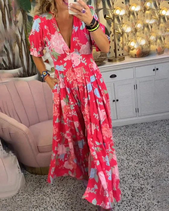 Orla | Elegantes bedrucktes Kleid mit V-Ausschnitt und Taschen
