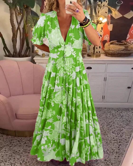 Orla | Elegantes bedrucktes Kleid mit V-Ausschnitt und Taschen