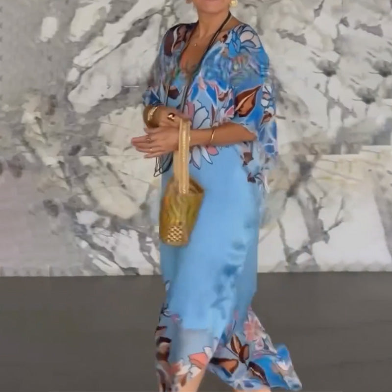 Ione | Elegantes fließendes Maxikleid mit V-Ausschnitt